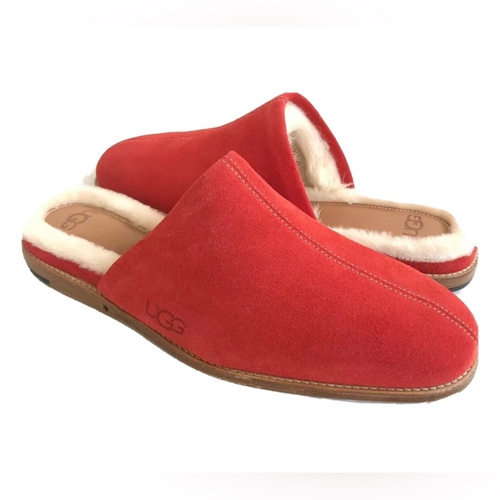 UGG Red Suede Shearling Lined Slip-On Slippers